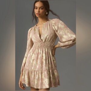 Anthropologie Pink and Gold Long Sleeve Dress